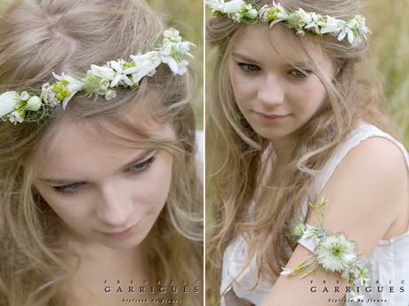 Coiffure mariage couronne fleurs