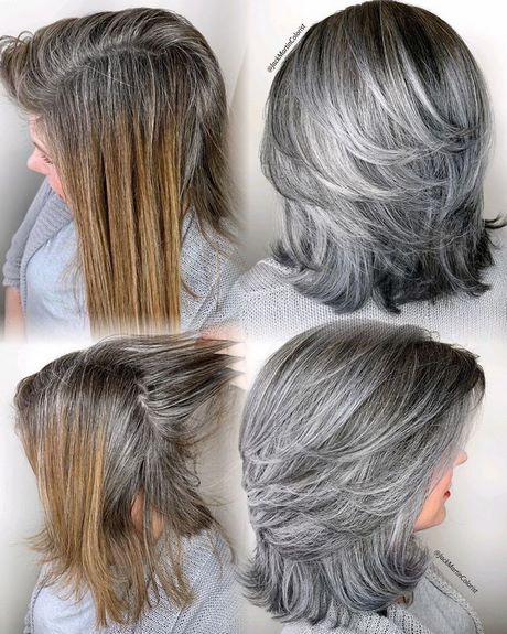 Cheveux gris long femme